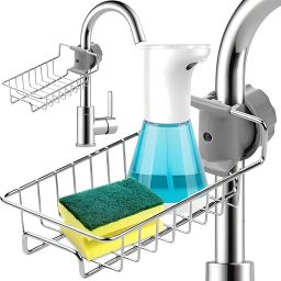 Kitchen Sink Faucet Sponge Holder Organizer Over, Stainless Steel Heavy Duty Faucet Set-image-5