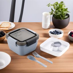 4 Compartment Grey Tiffin Lunchbox with Spoon and Fork Bento Box Lunch Container 4 Containers Lunch Box-image-66