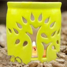 home delight TreeCut Shape Ceramic Yellow Diffuser With 10ml Citrus Fragrance Diffuser Set, Aroma Oil image 2