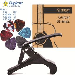 Combo Pack AG-011 String Set & AGC-20 with 6 Picks, Clutch Guitar Capo-26