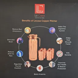 le casa Broc Pitcher 5PC Set |Glass -315ML Each|100% Pure Copper with ISO Certification| Jug Glass Set image 3