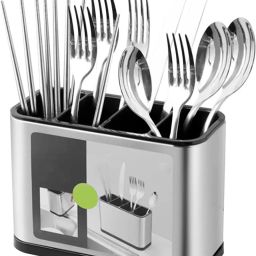 4 Divided Kitchen chopstick Spoon Fork Knife Utensil Holder Organizer Stainless Steel, Plastic Cutlery Set-image-66