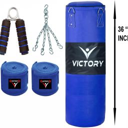 Unfilled Heavy Punching Bag with with Boxing Hand Wrap and Hand Grip and Solid Hanging Chain , Synthetic Leather (3 Feet) Boxing Kit-image-14