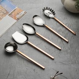 vareesha Hammered Copper Handles Stainless Steel Serving Spoons Set of Five Stainless Steel Cutlery Set-picture-8
