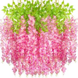 Pink Wisteria Flowers Garland Artificial Flowers for Home Décor PACK OF (6) Pink Westeria Artificial Flower-66