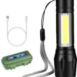 Mini 2in1 Waterproof Laser LED Metal Body Rechargeable 3 Mode Zoomable Flashlight Torch Table Lamp COB Outdoor Lamp Search Light 9W USB Charging Torch-1