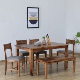 woodsworth from pepperfry Biscay Sheesham Wood 6 Seater Dining Set in Scratch Resistant Rustic Teak Finish With Bench-picture-31