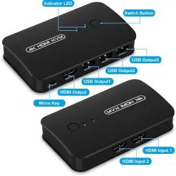 microware HDMI USB KVM Switch Selector for 2 Computers Share Keyboard Mouse Printer 30 cm KVM Console image 3