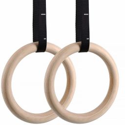 wooden Gymnastic Rings W/Adjustable Straps, Metal Buckles & Home Gym (Set of 2) - Non-Slip - Great for Workout, Strength Training, Fitness Pilates Ring-image-15