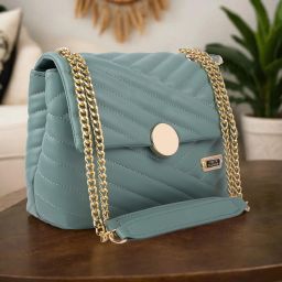 Green Women Sling Bag Women's Girls Quilted Cross Body Sling Bag with Gold Chain-12