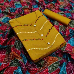 Unstitched Cotton Blend Salwar Suit Material Embroidered-image-4