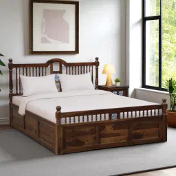 mudramark from pepperfry Mayur Sheesham Wood Queen Size Bed In Provincial Teak Finish With Box Storage-picture-17