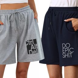 Pack of 2 Printed Women Grey, Blue Regular Shorts, Casual Shorts, Night Shorts-image-54