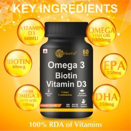 clearcut Omega 3 capsules Fish oil Biotin Vitamin D3 for heart Hair Bones image 3