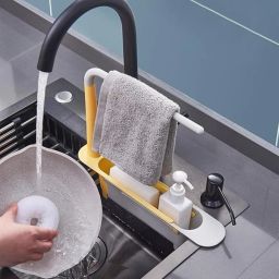 Dish Drainer Kitchen Rack Sink Rack Holder Expandable Storage Drain Basket with Cloth Hanger Holder Plastic-image-51