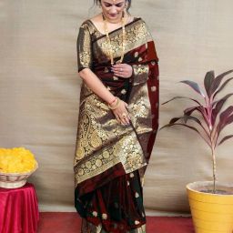 Woven, Embellished Banarasi Jacquard, Cotton Silk Saree-image-10