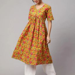 Women Floral Print Cotton Blend Anarkali Kurta-image-62