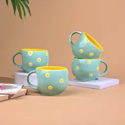 Pack of 4 Ceramic Polka Doted Tea Cups Set of 4, 150ml Coffee Mugs for Home Office-image-71