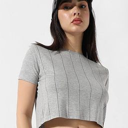 Campus Sutra Grey Striped Cotton Regular Crop Top-image-27
