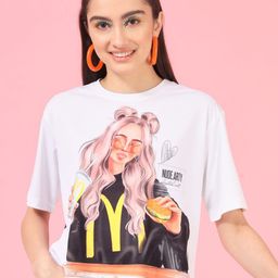 TANDUL Graphic Printed Round Neck Crop Top-image-11