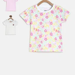 MINI KLUB Girls Pink & White Floral Printed Pure Cotton Top-image-102