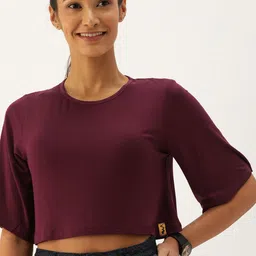 Campus Sutra Women Maroon Solid Boxy Top-image-35