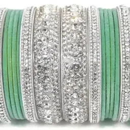 Metal, Plastic Zircon Silver Bangle Set-13