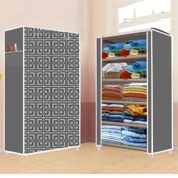 5 Shelf Foldable Collapsible Wardrobe Storage Organizer Almirah Cloth Rack PVC Collapsible Wardrobe-image-16