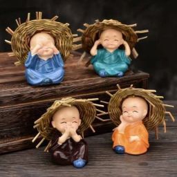Set of 4 Baby Monk Hat Buddha Figurines - for Car Dashboard | Home Decor| Office Decor| Gifting for Pregnant Women| Diwali Decor| Vaastu Decor| Fengshui Decorative Showpiece-6 cm-35