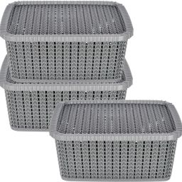 Plastic Multipurposes Large M 20 Plastic Basket, Organizer With Lids- Pack of 3 (Grey) Storage Basket-16