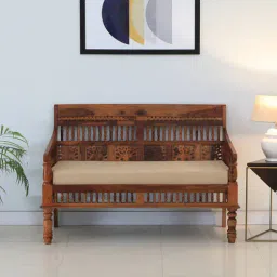 mudramark from pepperfry Aramika Sheesham Wood 2 Seater Sofa In Honey Oak Finish-picture-1