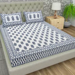 144 TC Cotton Double Jaipuri Prints Flat Bedsheet-16
