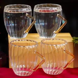 borotech Vintage Barrel Tea Mug Set 4 Borosilicate Glass Cups with Rustic Design-picture-4