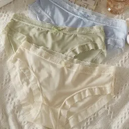 Pack of 3 Fancy Light Weight Underwear Thin Semi Transparent Brief Sexy Innerwear Women Thong Multicolor Panty-image-20