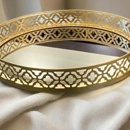 Vintage Glass Jewelry Tray, Round Mirror Base Tray Serving Set-image-2