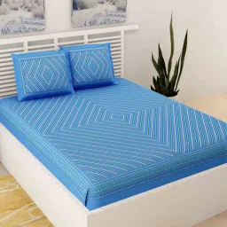 uniqchoice Blue Geometric 120 TC 100% Cotton Queen Bedsheet With 2 Pillow Covers-picture-7