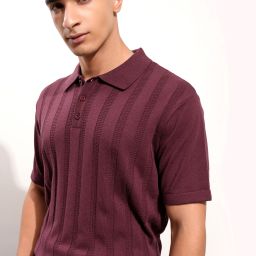 Men Self Design Polo Neck Cotton Blend Brown T-Shirt-image-61