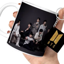 By TrendoPrint Bts Cup with Keychain Bts Gift For Anyone on Any Occasion (DB-54) Ceramic Coffee Mug-image-64