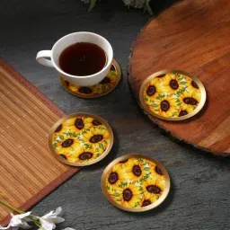 august collectives Suflower Print Yellow Iron (Set of 6) Coasters-picture-40