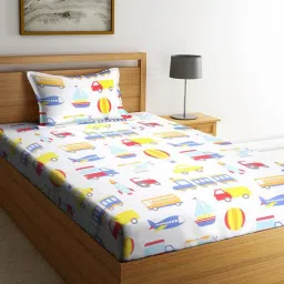 swhf Multicolor Vehicles 180 TC Cotton Single Size Bedsheet With 1 Pillow Covers-picture-2