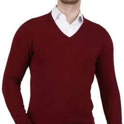 Men Solid V Neck Maroon Sweater-image-23
