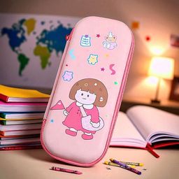 colorbee Cute Fairy Girl Pink Birthday Bag Stylish Zipper Pencil Case Organizer Compass Animal Character, Cute Girl Cartoon, Floral Prints Art Polyester Pencil Box-picture-44