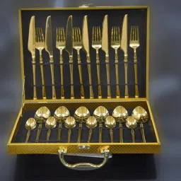 ®Luxury premium hotel restaurant kitchen Gold plated 304 grade Stainless Steel Cutlery Set-35