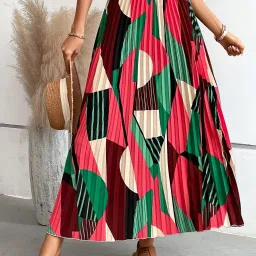 Women Printed A-line Red Skirt-image-3