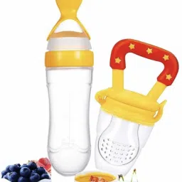 kogar All New Baby Silicone Food Feeder And Fruit Nibbler Combo Teether and Feeder Teether and Feeder (Yellow) - silicone image 3