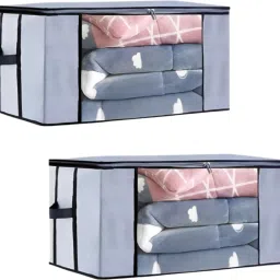 Mdali Wardrobe Organizer Storage Bag With Zipper And Side Handles (Grey ,Pack-2) Polyester Laundry Bag-image-5