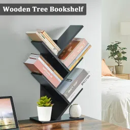 5 Tier Tree Bookshelf Storage Shelf Engineered Wood Open Book Shelf-image-73