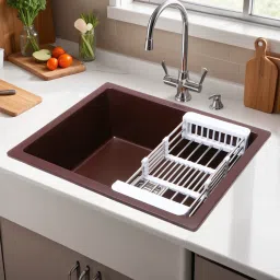 Quartz Single Bowl 24x18x9 inches Kitchen Sink | Choco Brown Matte Finish | Natural Choco Brown Granite Stone Matt Finish Vessel Sink Vessel Sink-image-33