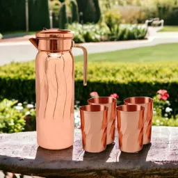 Broc Pitcher 5PC Set |Glass -315ML Each|100% Pure Copper with ISO Certification| Jug Glass Set-37