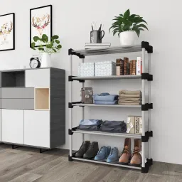 trendy Cady Premium Metal Stackable and Durable Multipurpose Rack (Black) (5 Shelves) Metal Open Book Shelf image 4